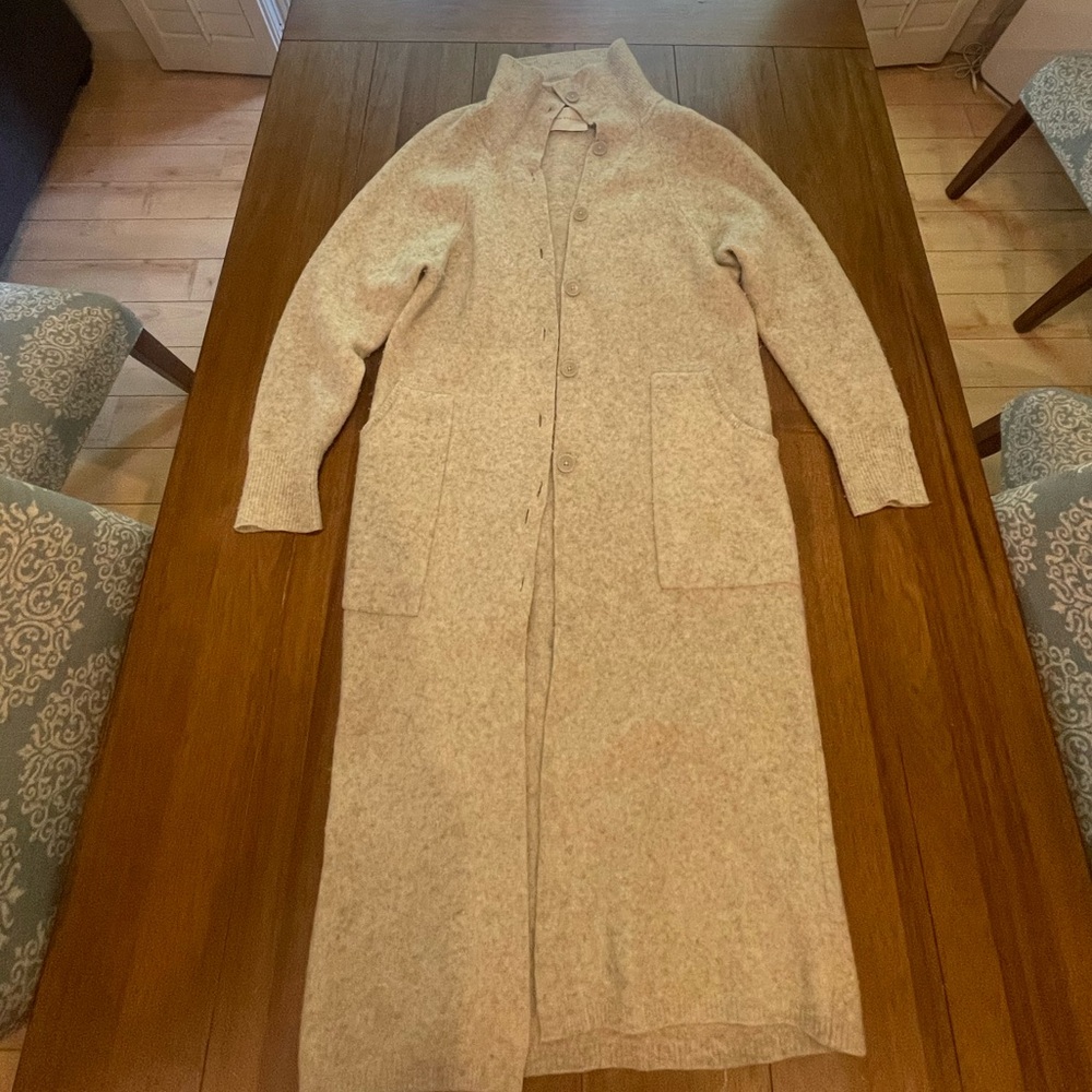 Long Beige Cardigan with Pockets